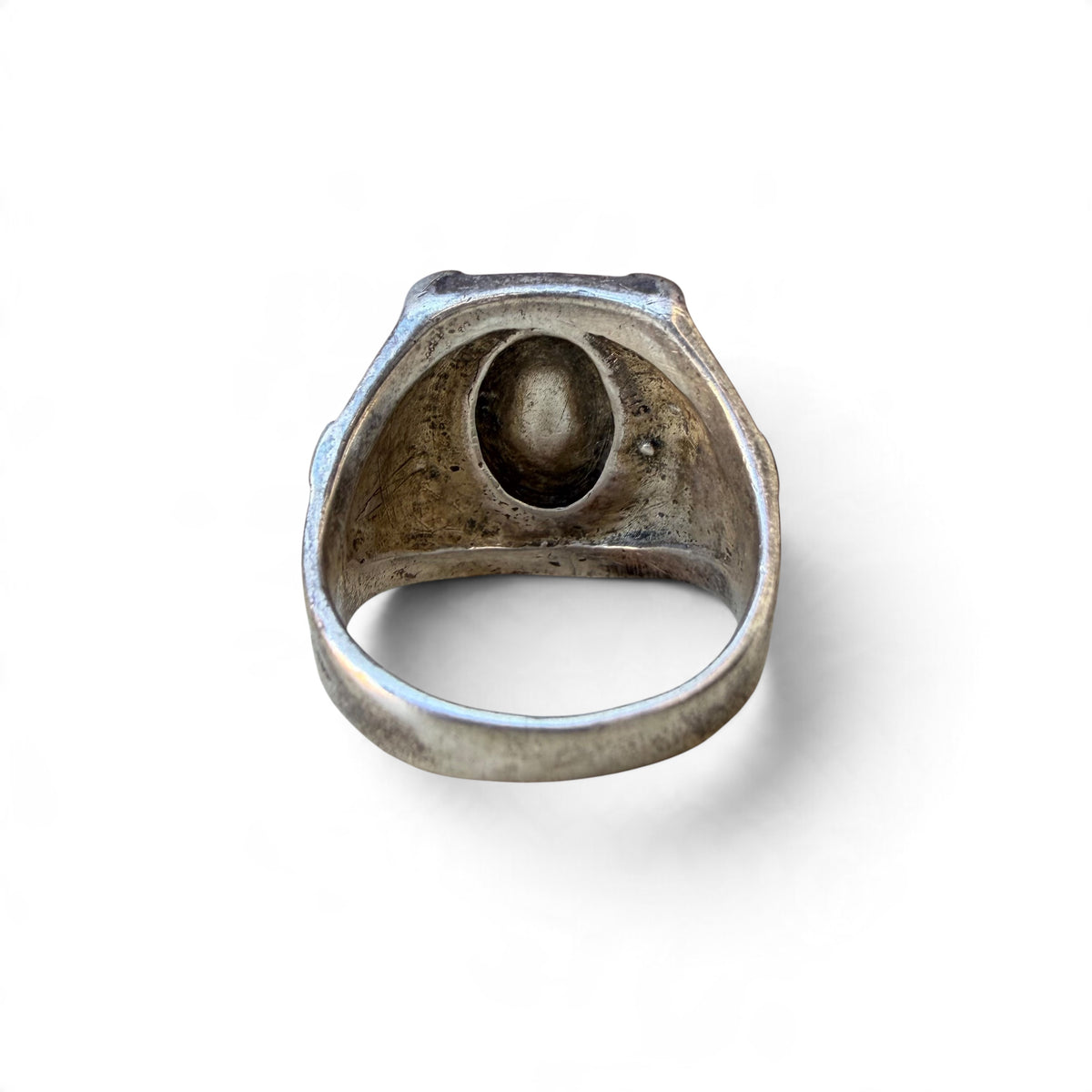 Mid-century Sterling Silver Lab Opal Horseshoe Ring