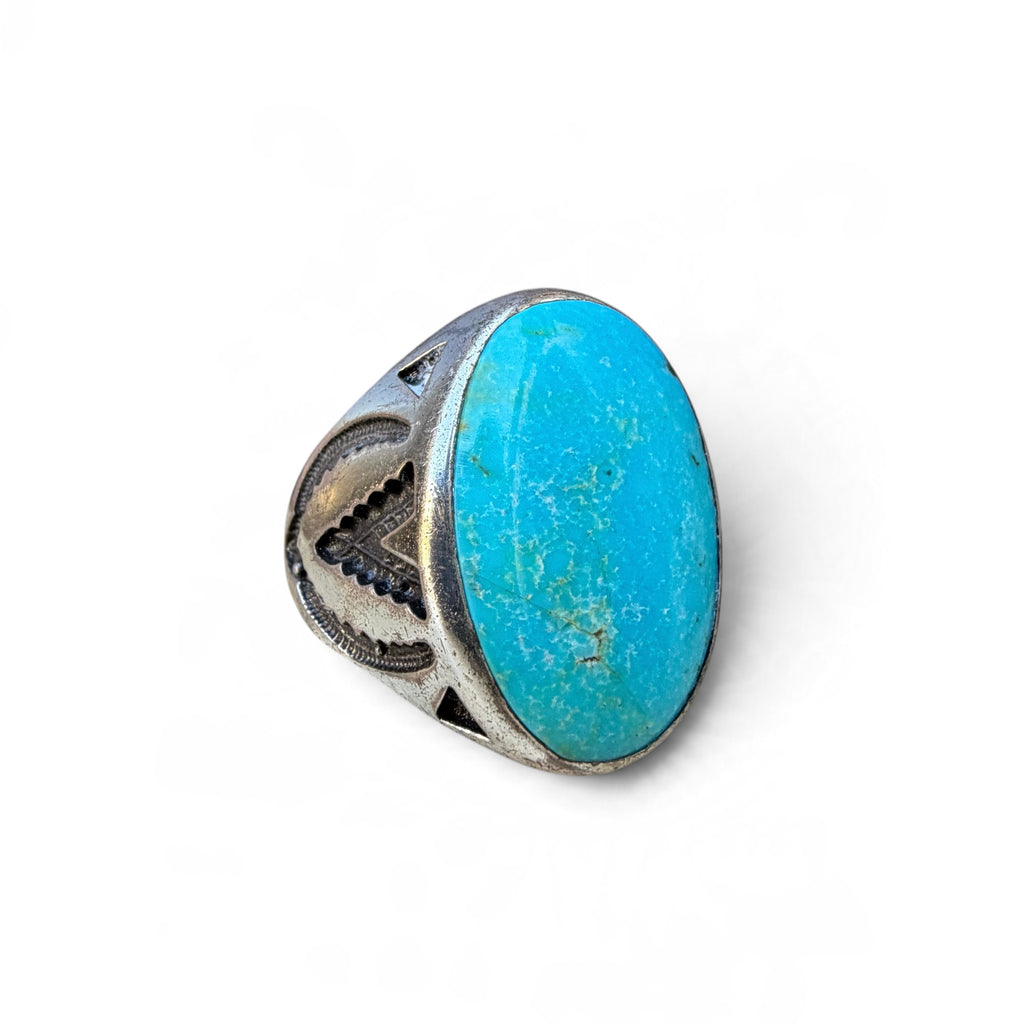 1950s Sterling Silver Turquoise Trading Post Ring