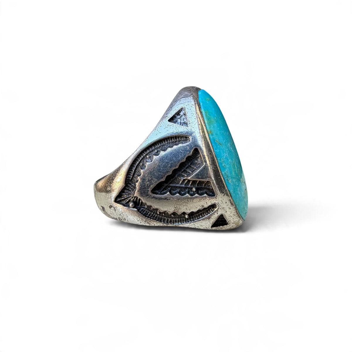 1950s Sterling Silver Turquoise Trading Post Ring