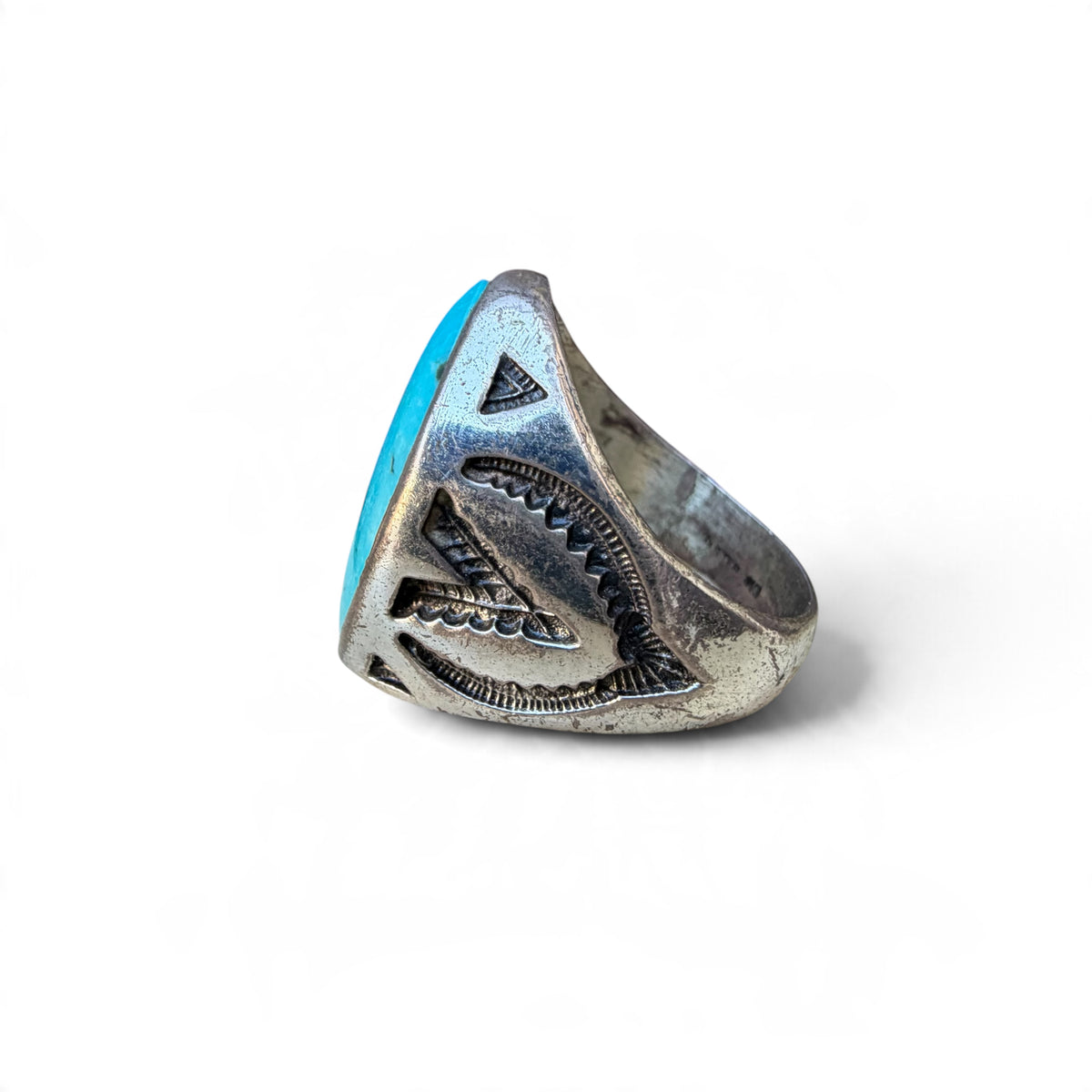 1950s Sterling Silver Turquoise Trading Post Ring