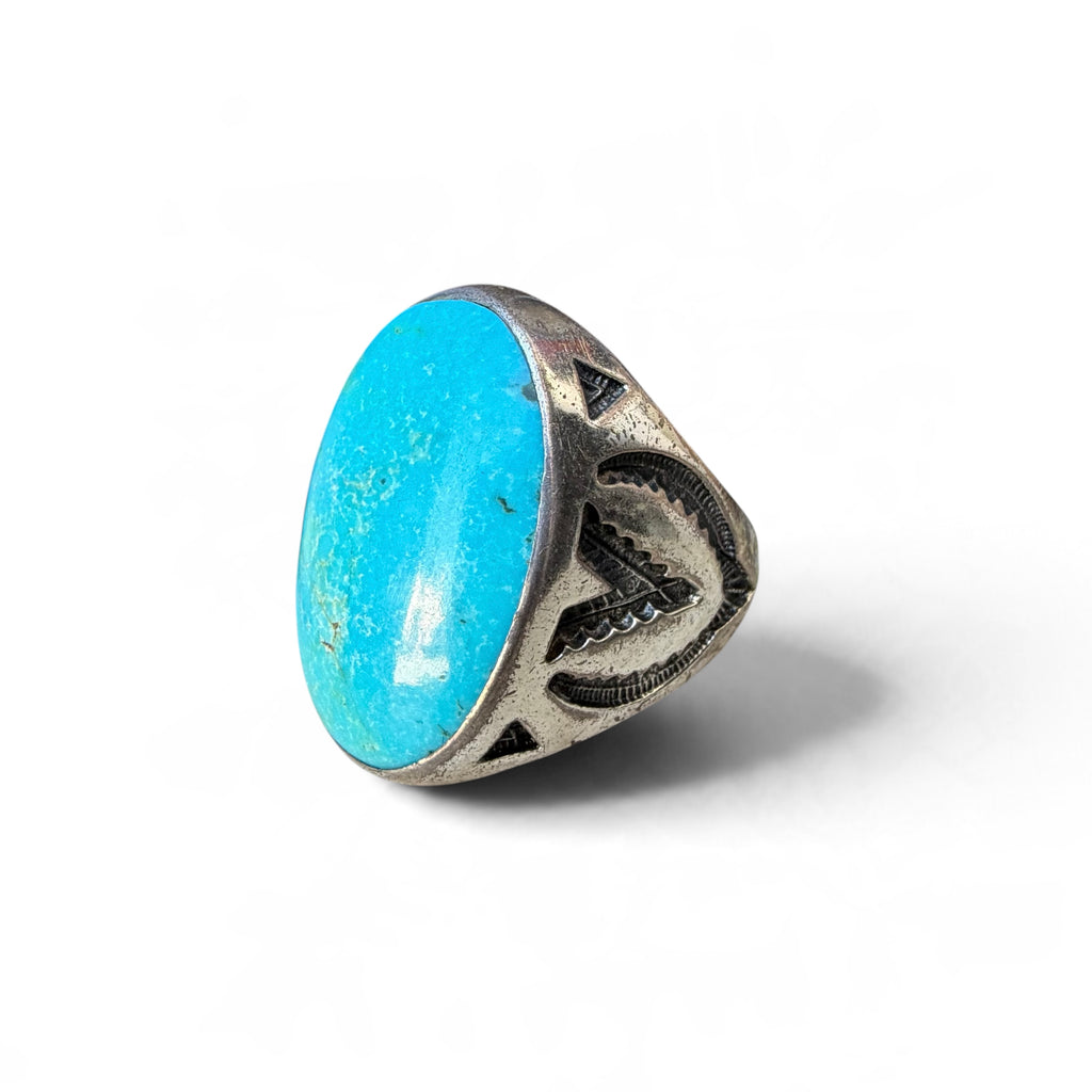 1950s Sterling Silver Turquoise Trading Post Ring