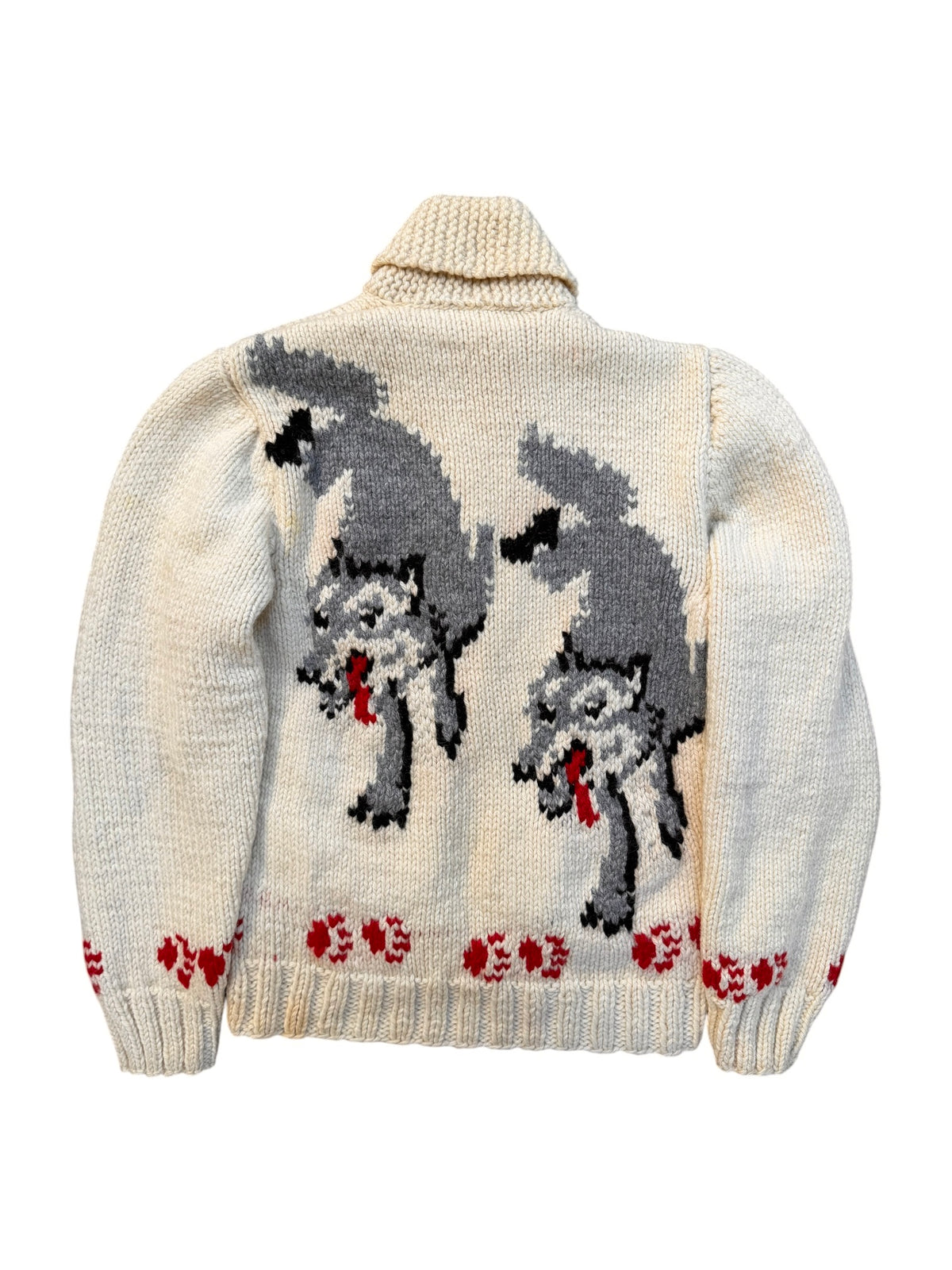 1950s Mary Maxim Wolf Cowichan Wool Knit Sweater