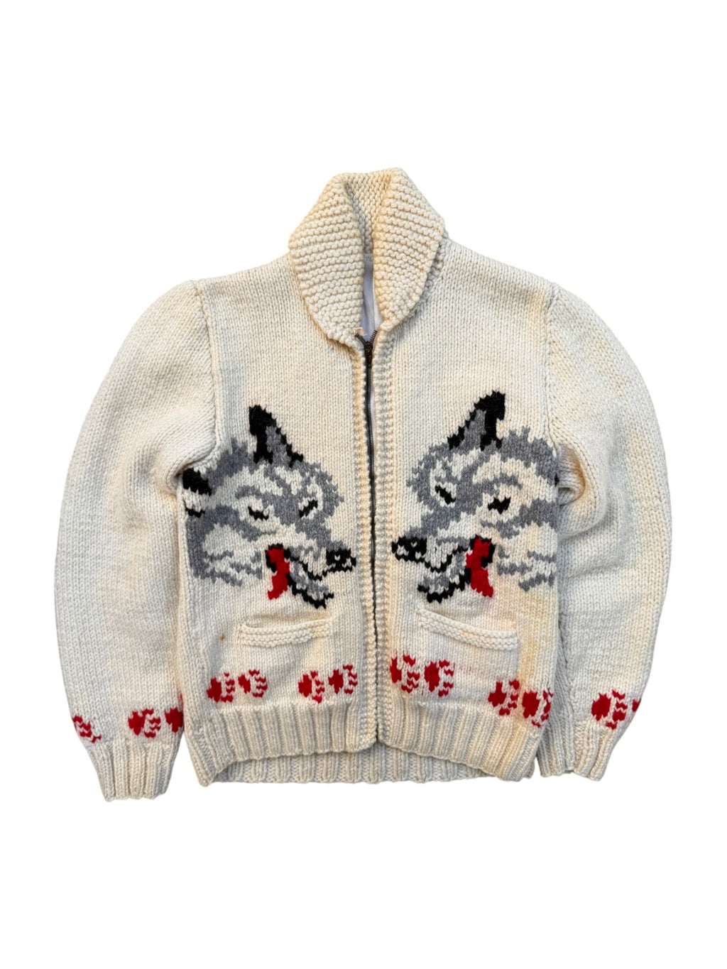 1950s Mary Maxim Wolf Cowichan Wool Knit Sweater