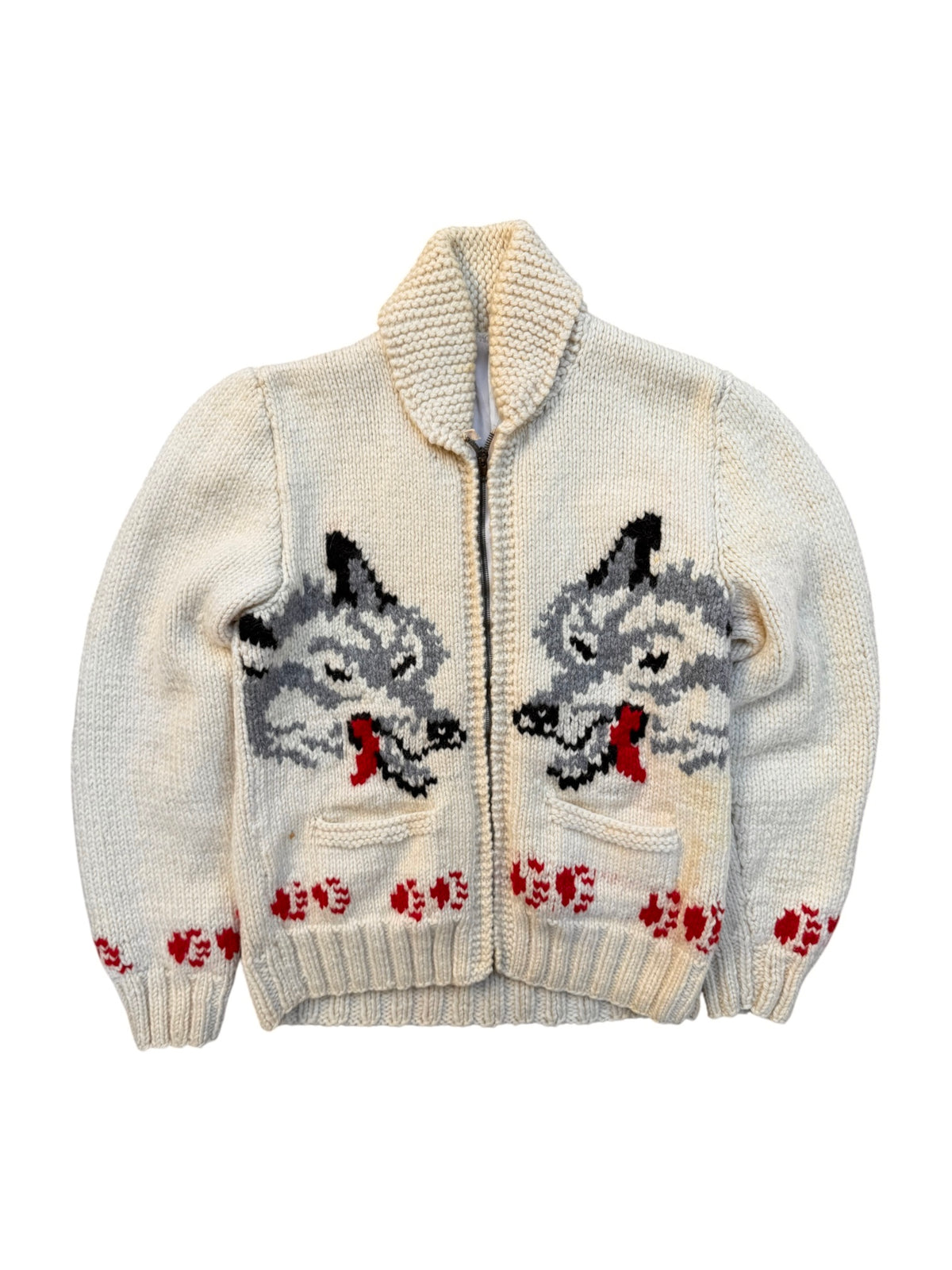 1950s Mary Maxim Wolf Cowichan Wool Knit Sweater