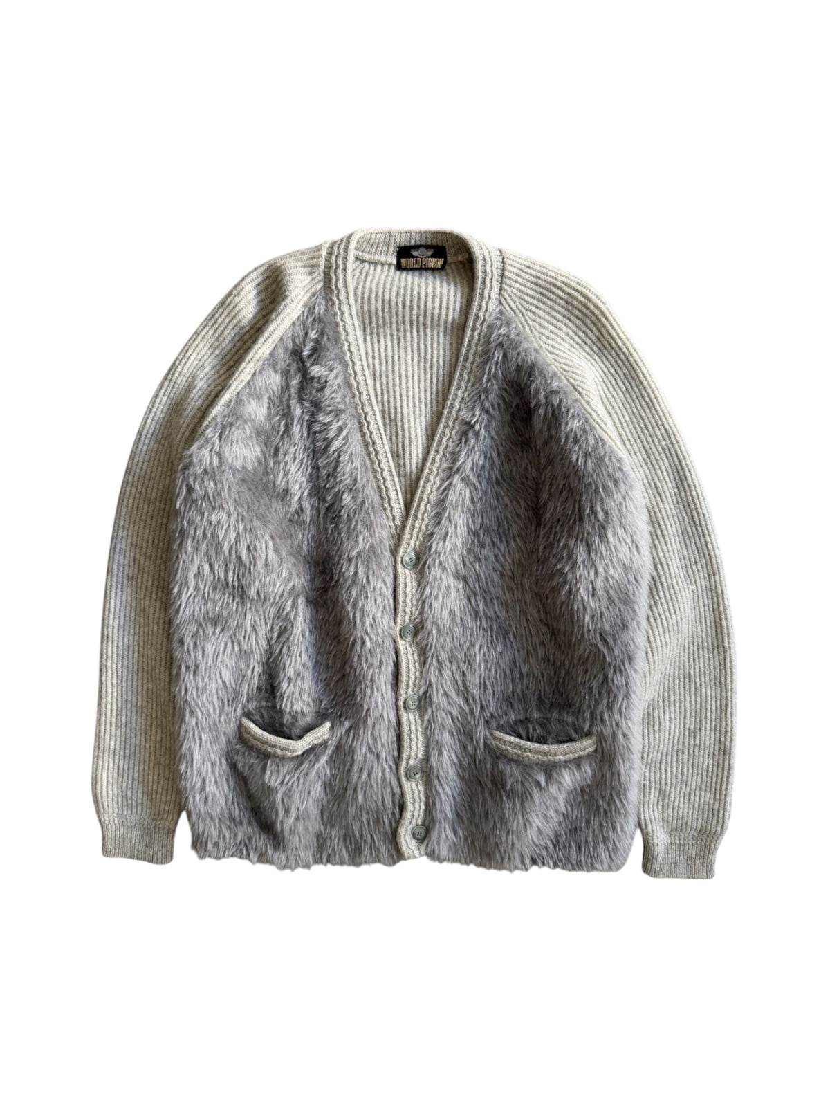 1960s World Pigeon Acrylic Mohair Furry Cardigan