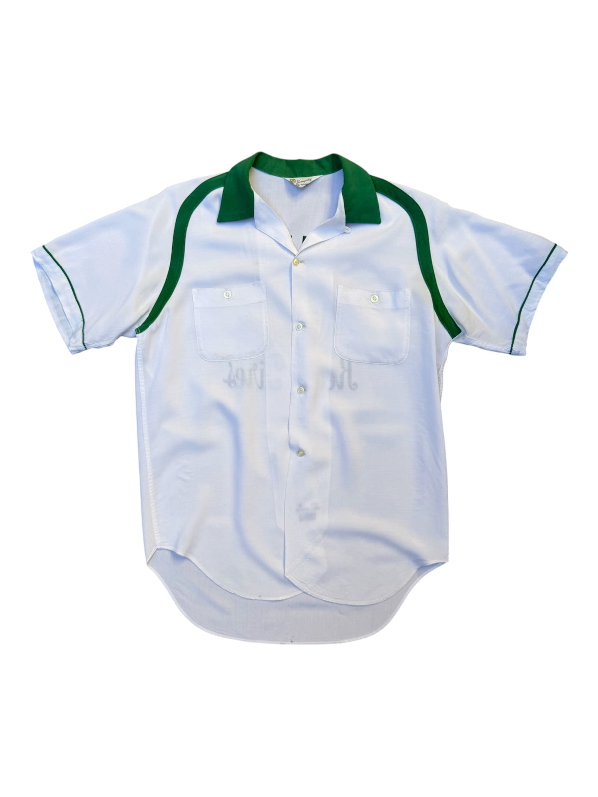 1950s Eddy's Kelly Tires Flock Print Rayon Bowling Shirt