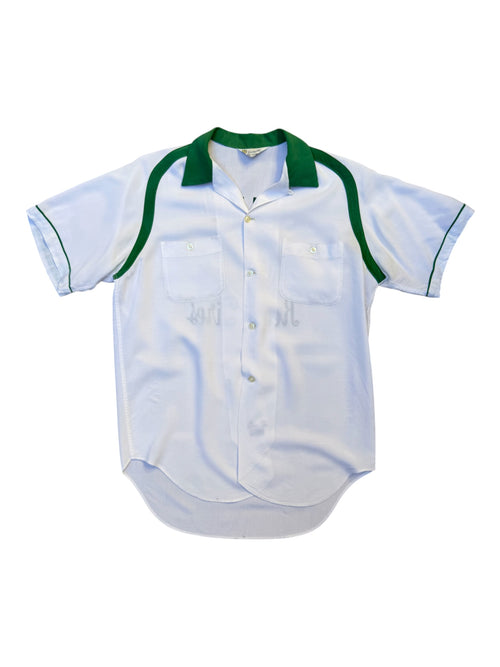 1950s Eddy's Kelly Tires Flock Print Rayon Bowling Shirt