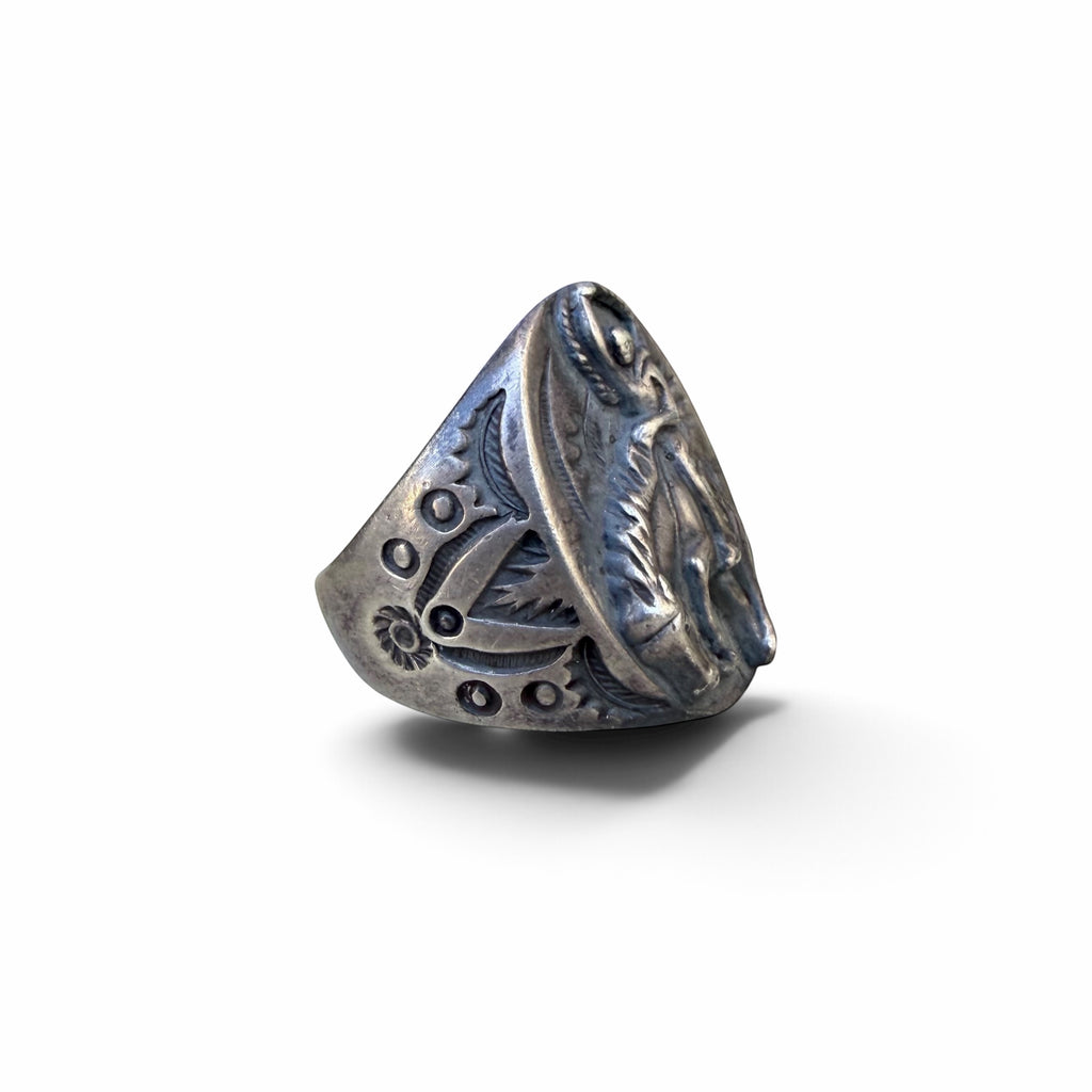 1940s Bell Trading Post Sterling Silver Bucking Bronco Ring