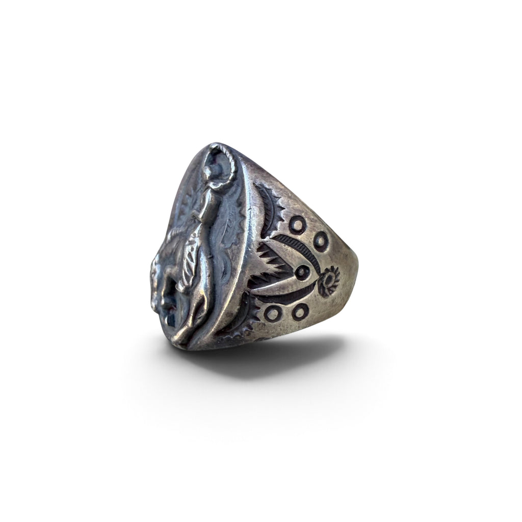 1940s Bell Trading Post Sterling Silver Bucking Bronco Ring