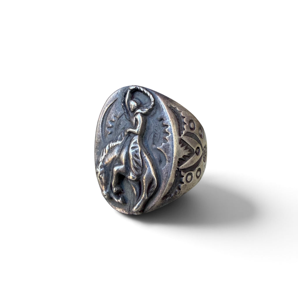 1940s Bell Trading Post Sterling Silver Bucking Bronco Ring