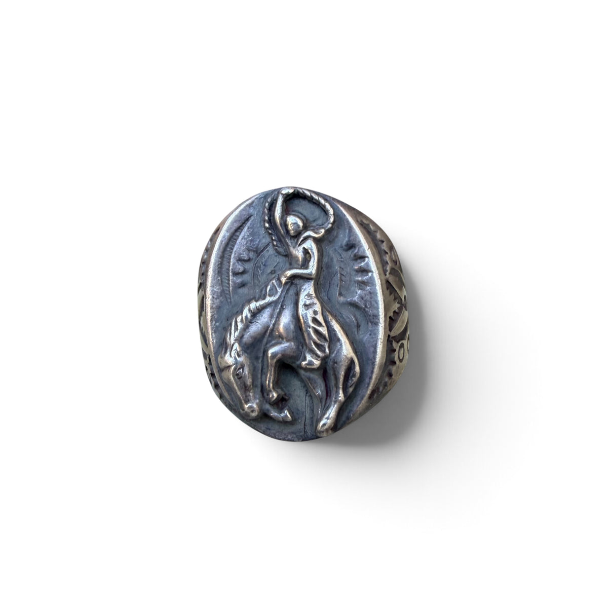 1940s Bell Trading Post Sterling Silver Bucking Bronco Ring