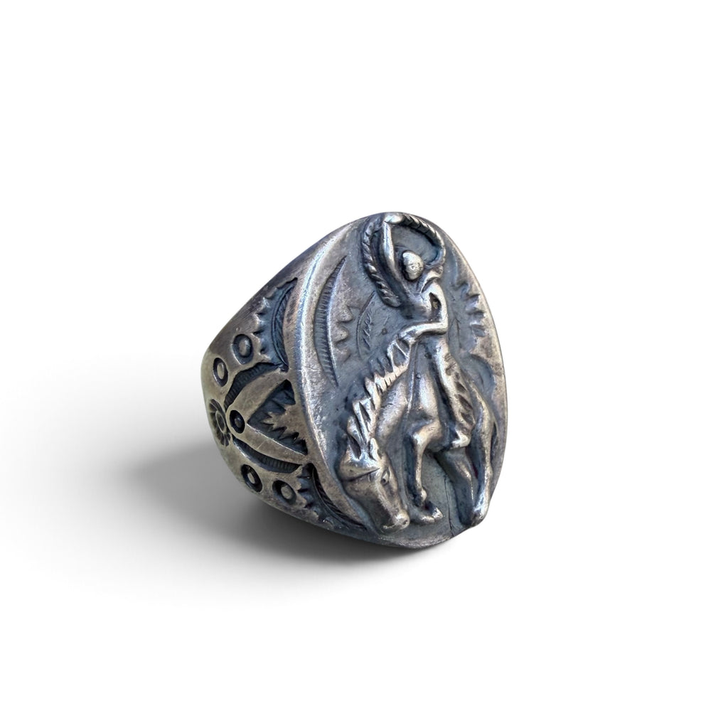 1940s Bell Trading Post Sterling Silver Bucking Bronco Ring