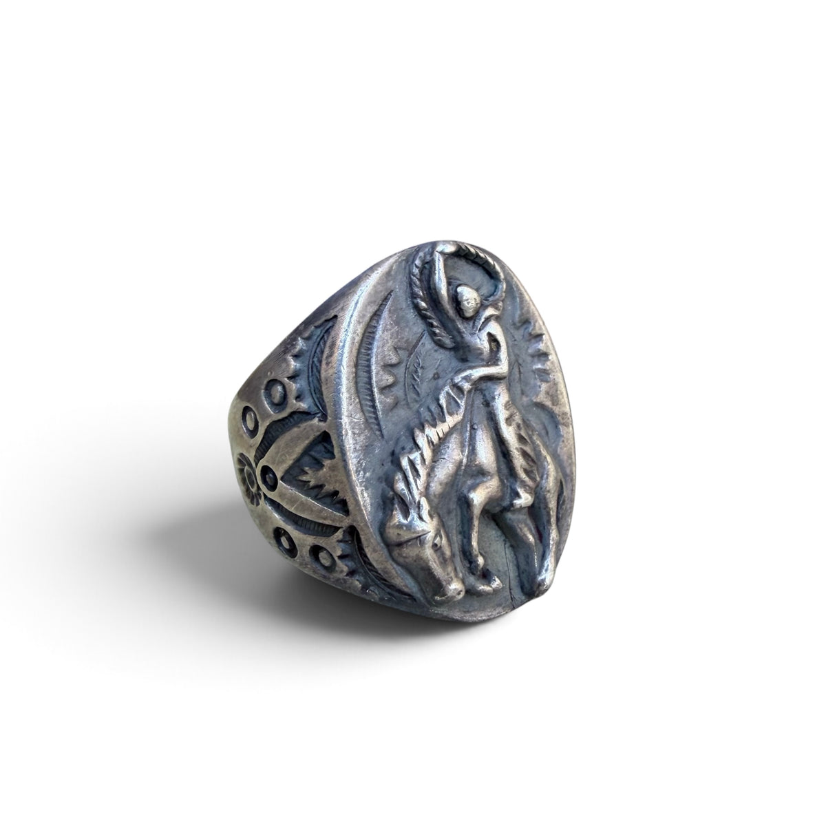 1940s Bell Trading Post Sterling Silver Bucking Bronco Ring