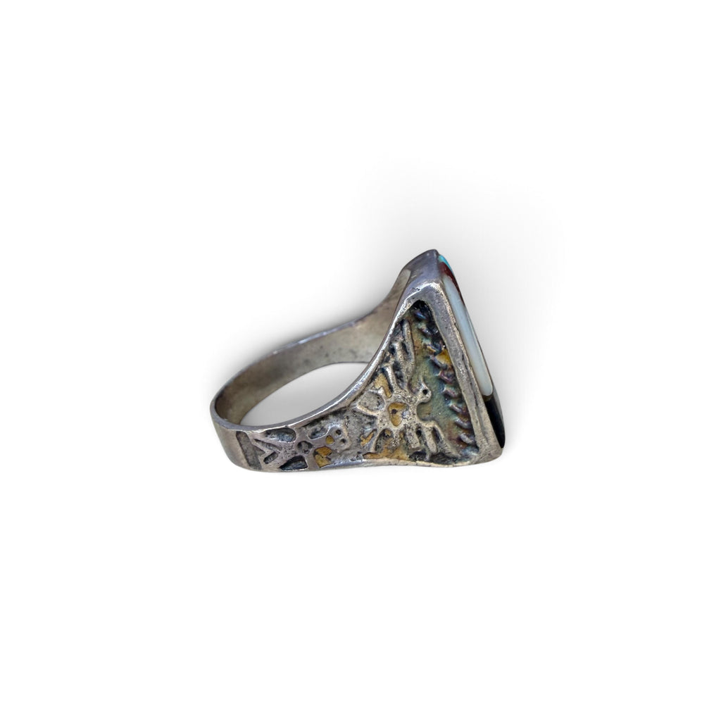 Mid-century Zuni Sunset Inlay Sterling Silver Ring