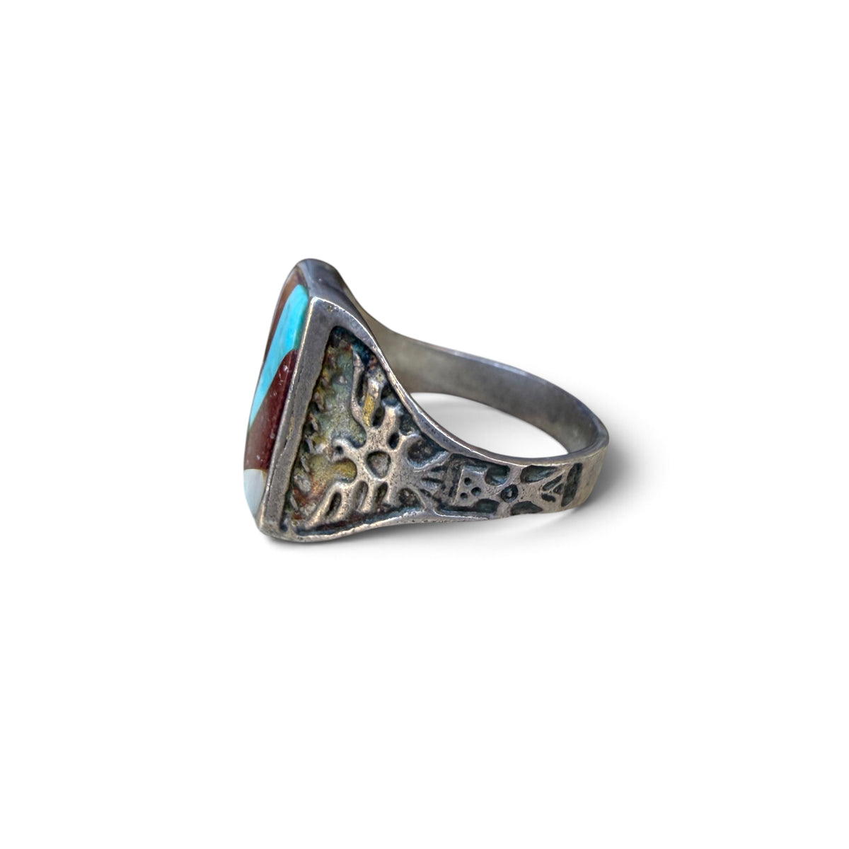 Mid-century Zuni Sunset Inlay Sterling Silver Ring