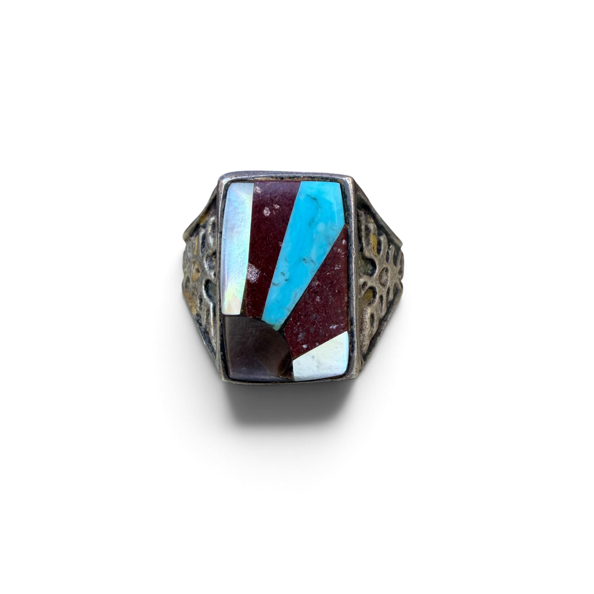 Mid-century Zuni Sunset Inlay Sterling Silver Ring