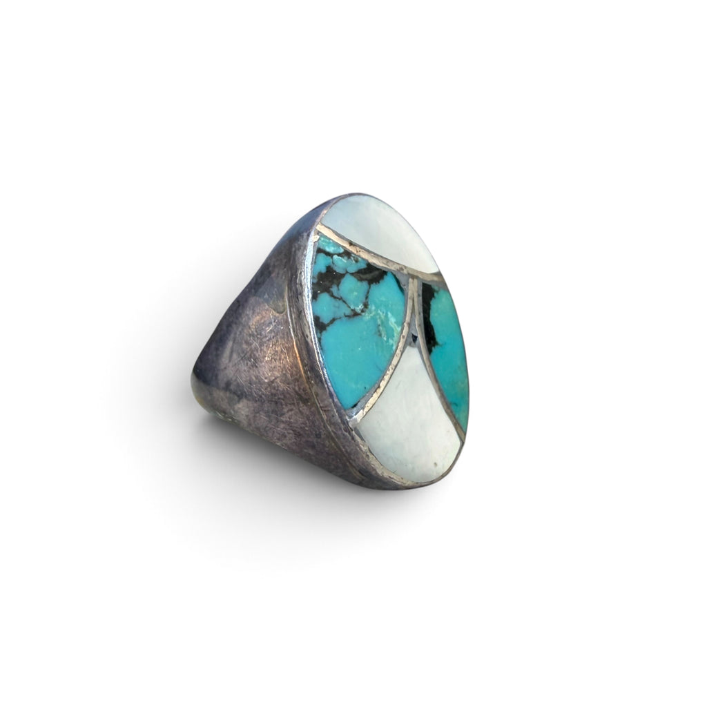 1960s Navajo Sterling Silver Channel Inlay Ring by Cecil Lee