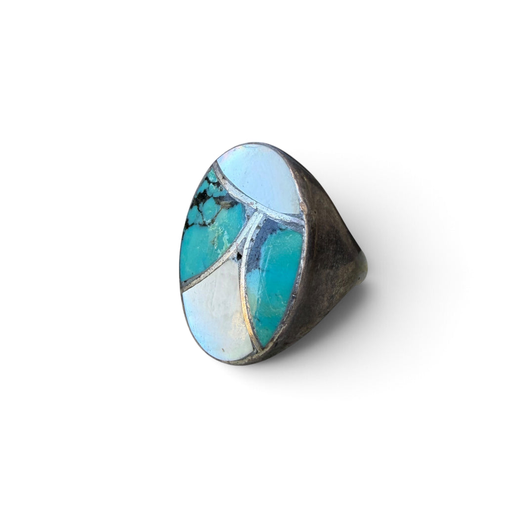1960s Navajo Sterling Silver Channel Inlay Ring by Cecil Lee