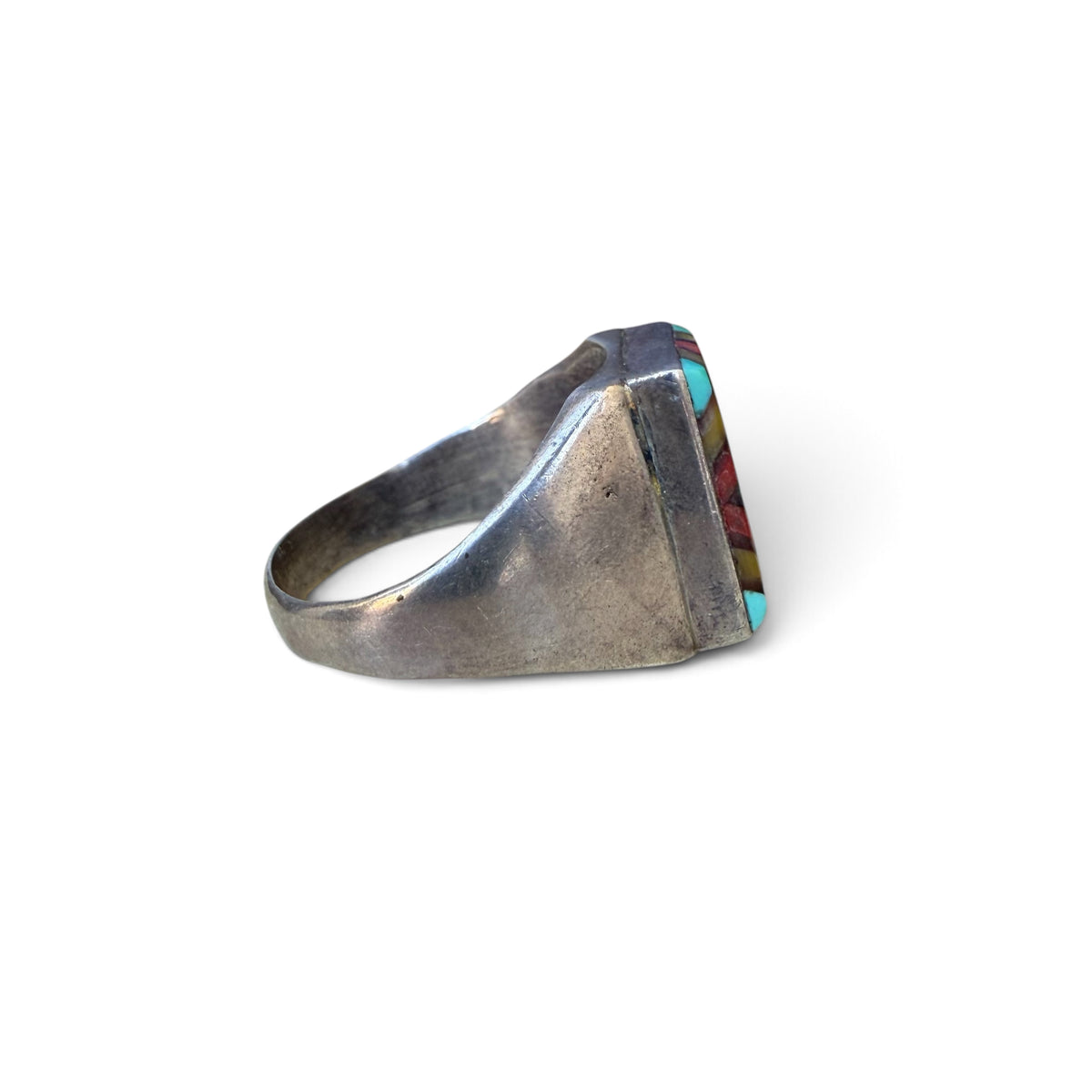 1960s Zuni Sterling Silver Diamond Inlay Ring