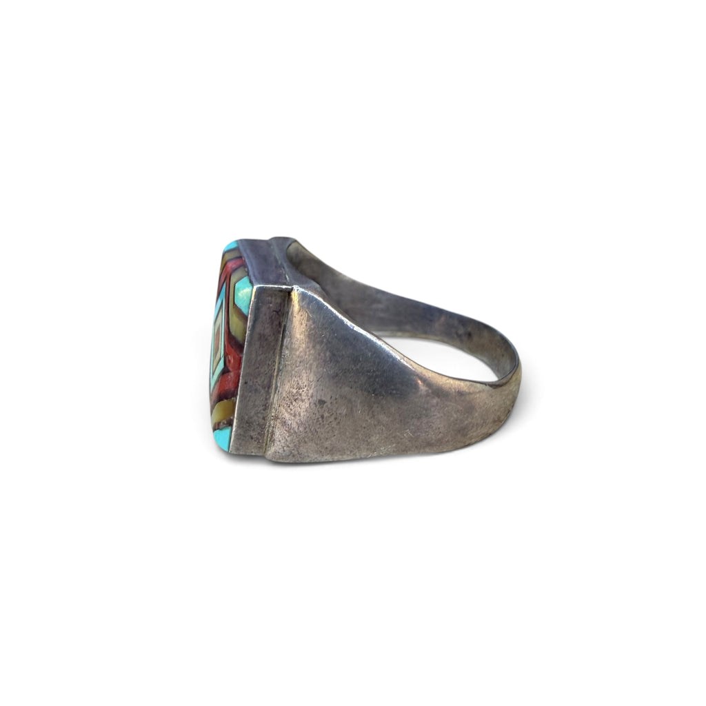 1960s Zuni Sterling Silver Diamond Inlay Ring