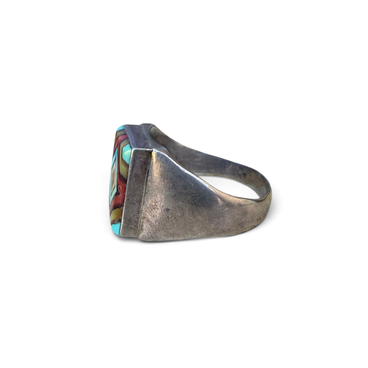 1960s Zuni Sterling Silver Diamond Inlay Ring