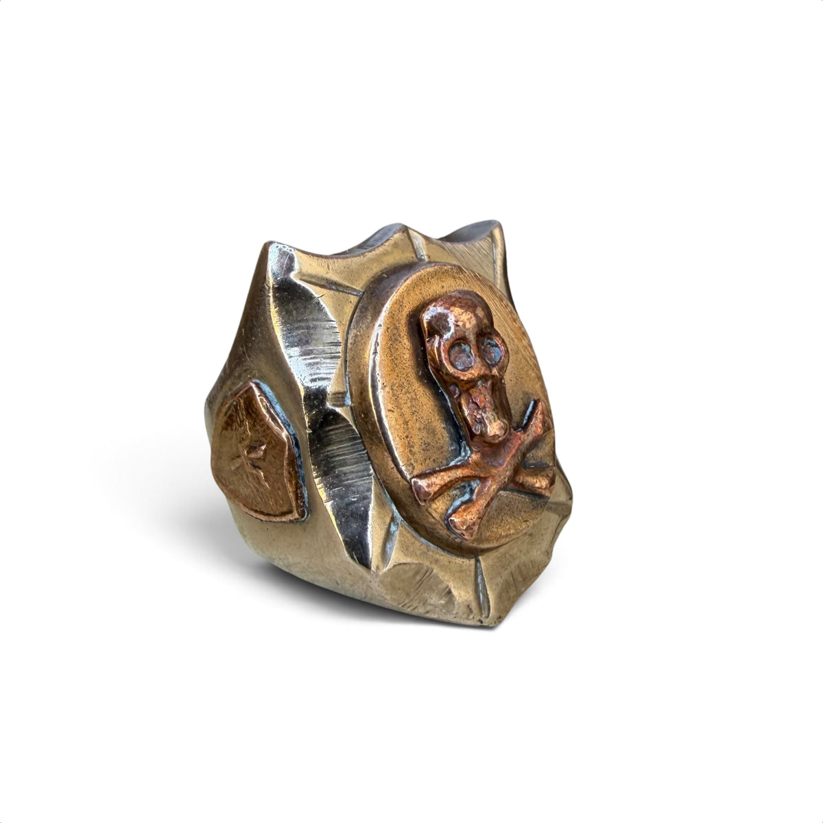 1940s Shield-shaped Skinny Skull Mexico Souvenir Ring