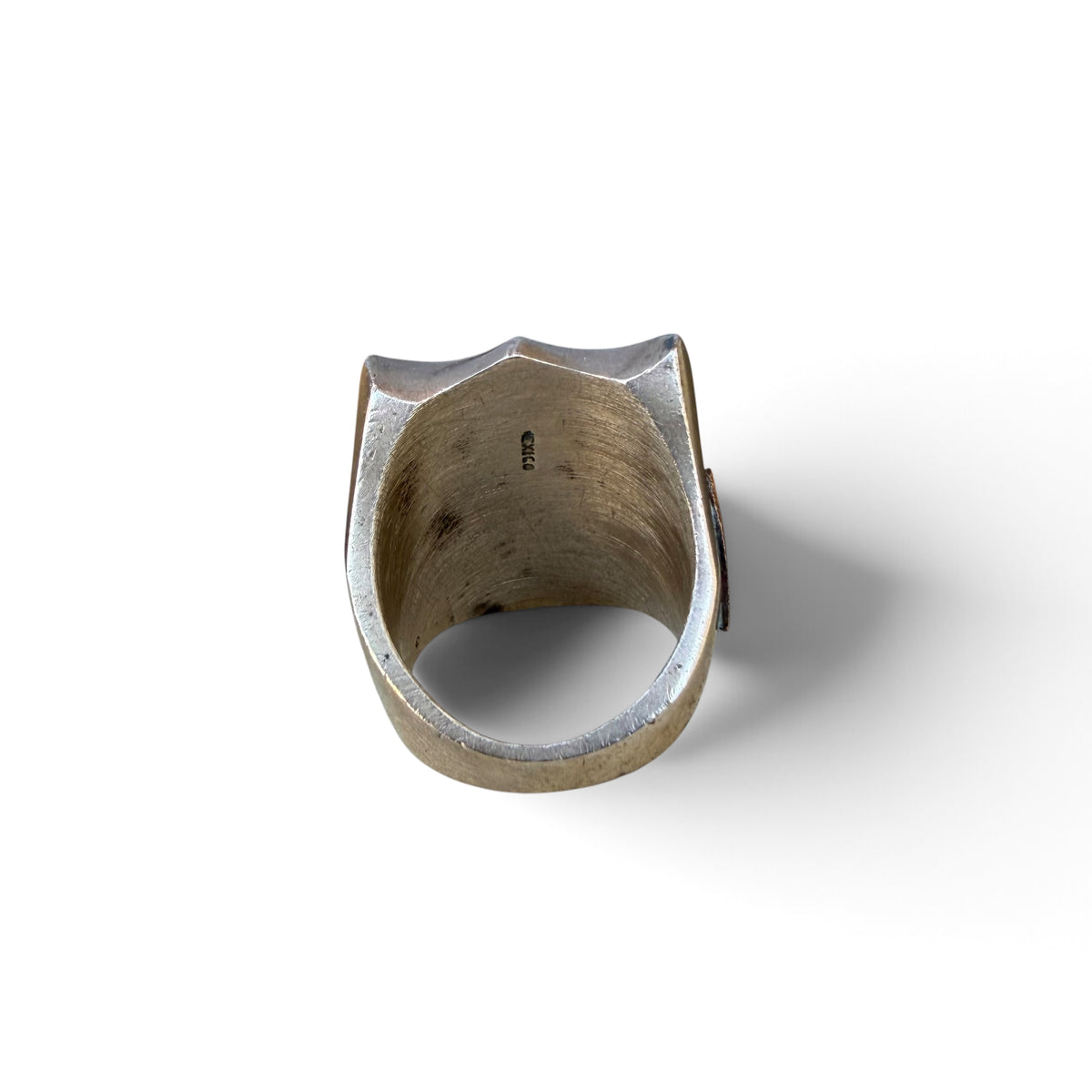 1940s Shield-shaped Skinny Skull Mexico Souvenir Ring