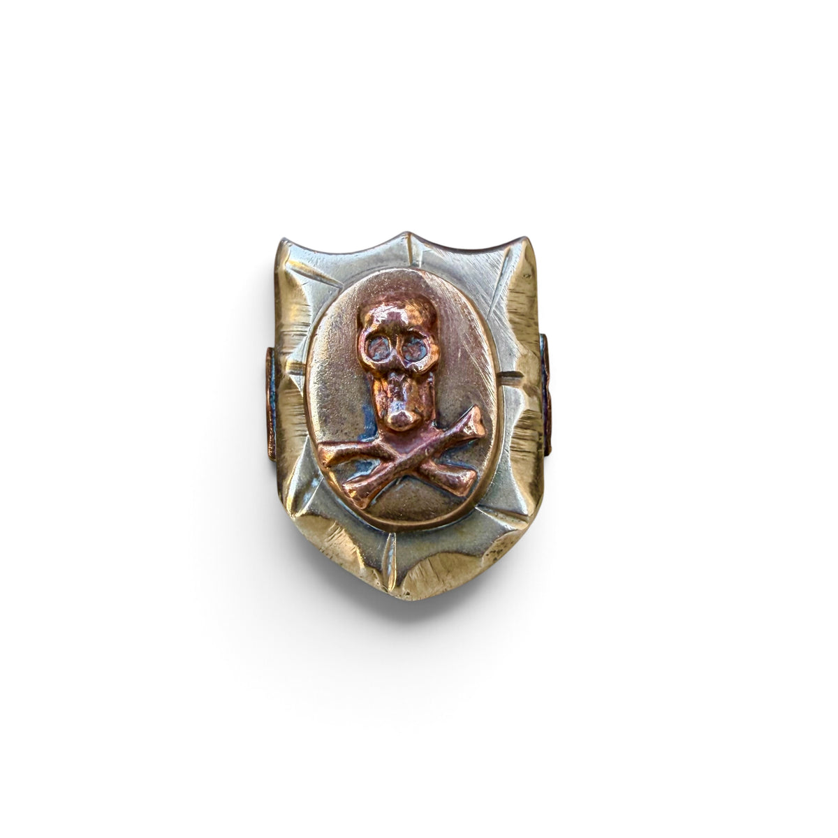 1940s Shield-shaped Skinny Skull Mexico Souvenir Ring